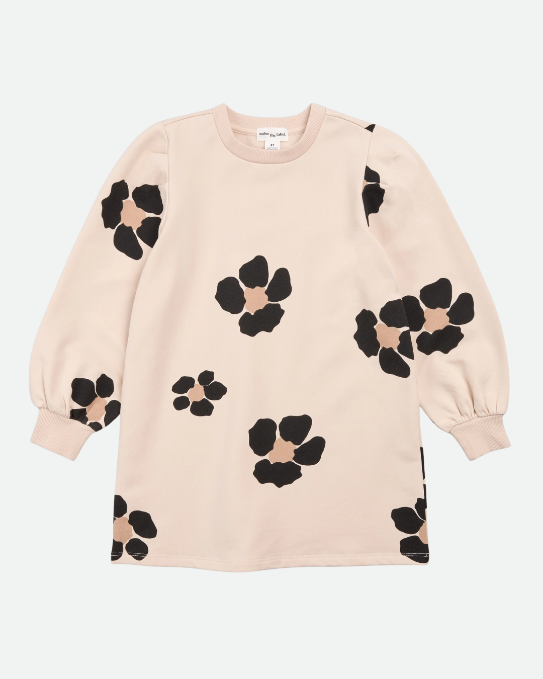 Bold Flower Print on Almond Fleece Sweater Dress