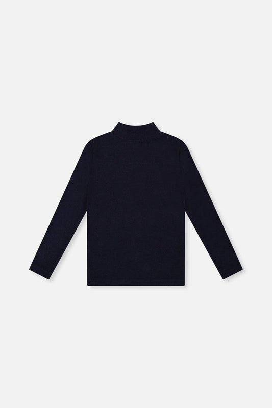 Brushed Rib Mock Neck Top Dark Blue