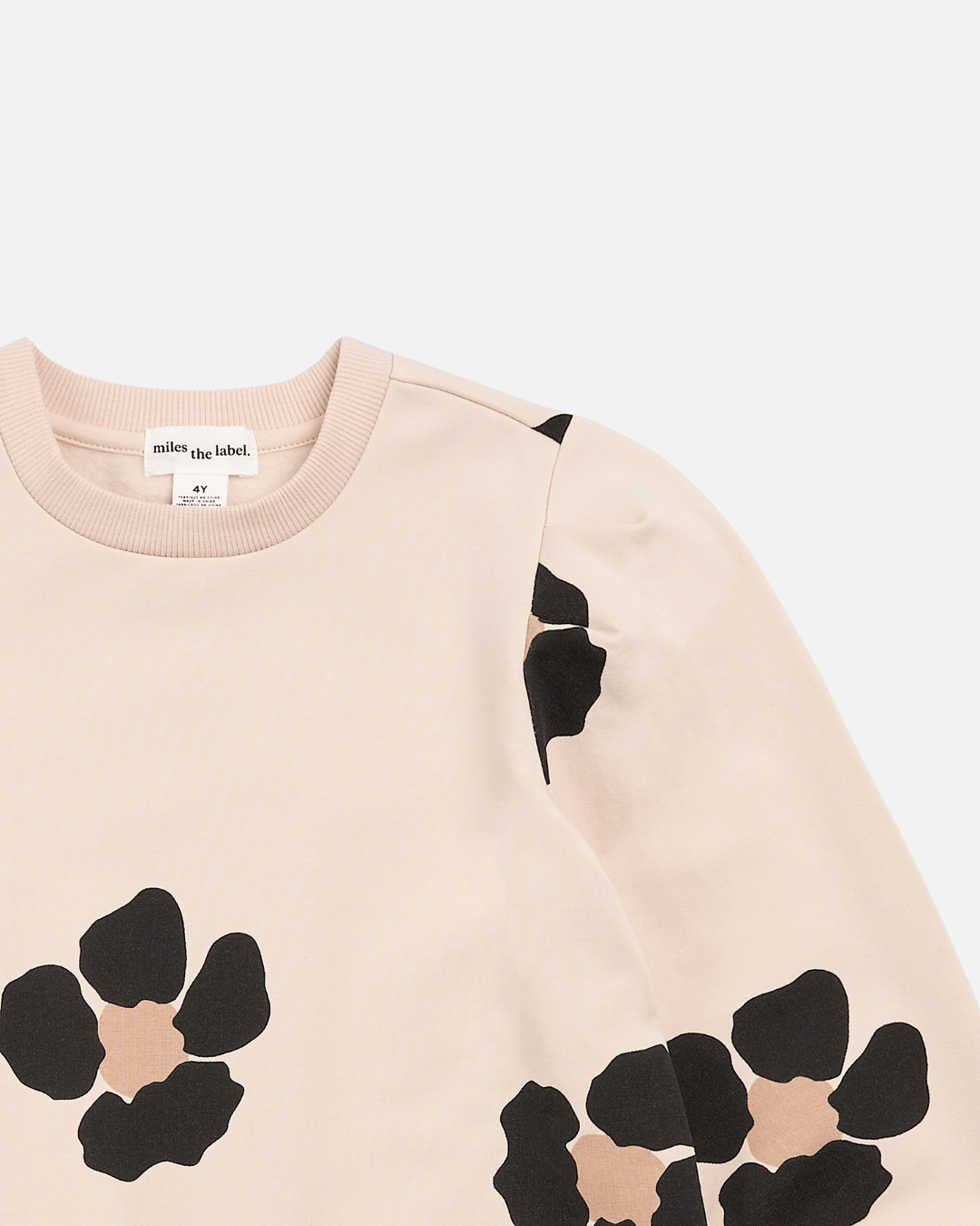 Bold Flower Print on Almond Fleece Sweater Dress
