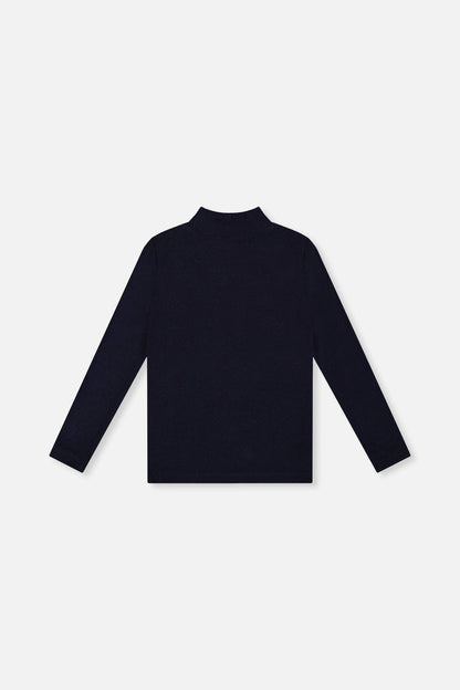 Brushed Rib Mock Neck Top Dark Blue