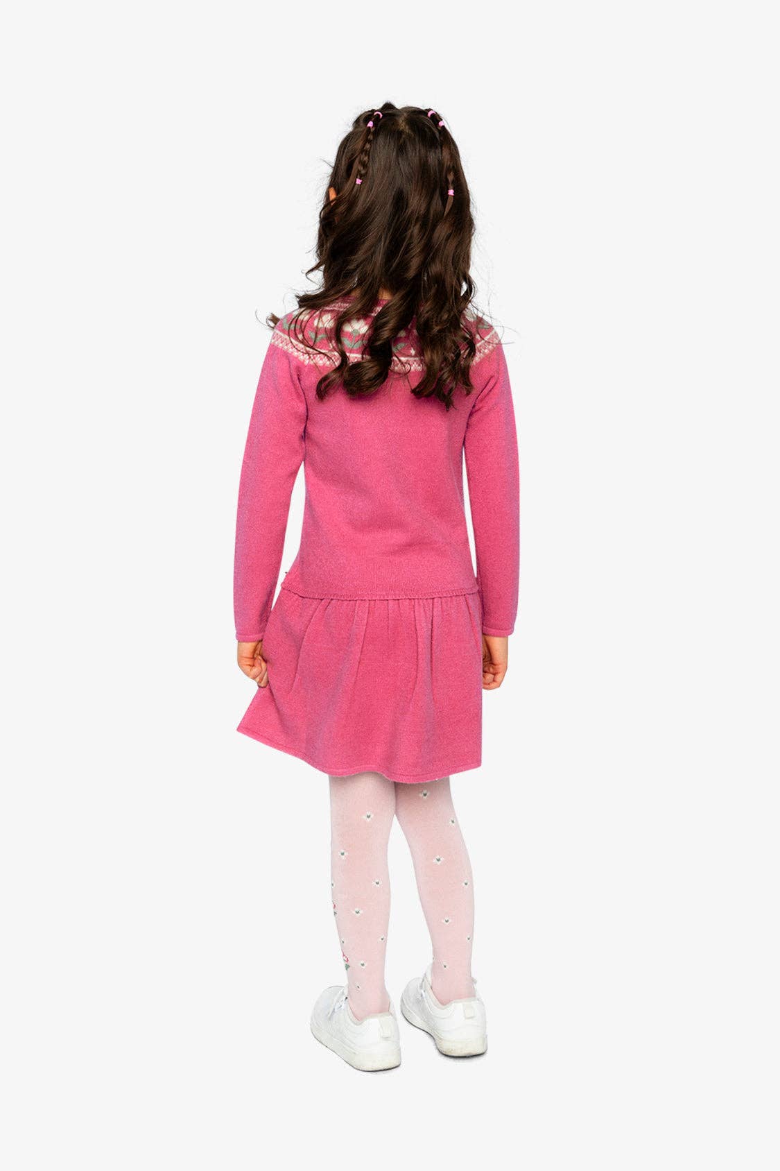 Knitted Dress With Flower Jacquard Raspberry Pink