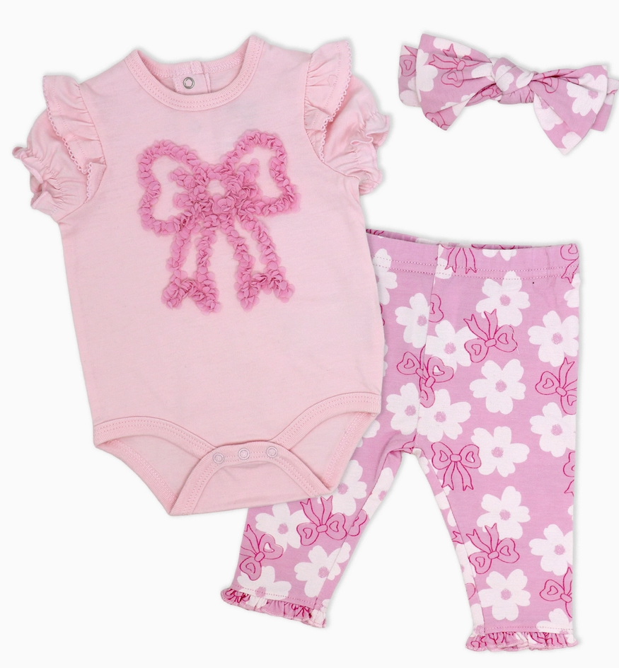 Girls 2 Piece Legging Set Pink Bow