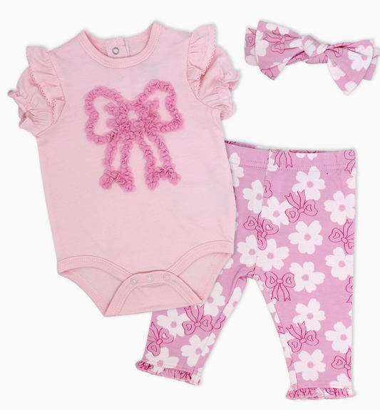 Girls 2 Piece Legging Set Pink Bow