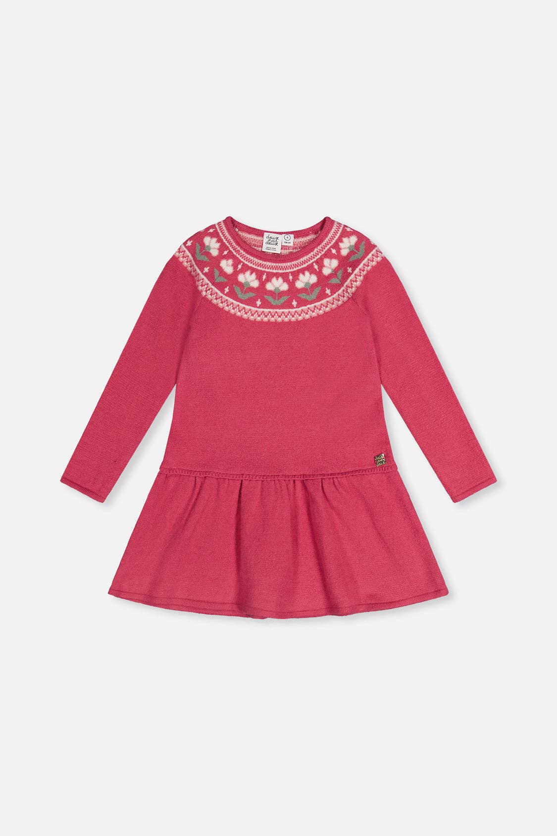 Knitted Dress With Flower Jacquard Raspberry Pink