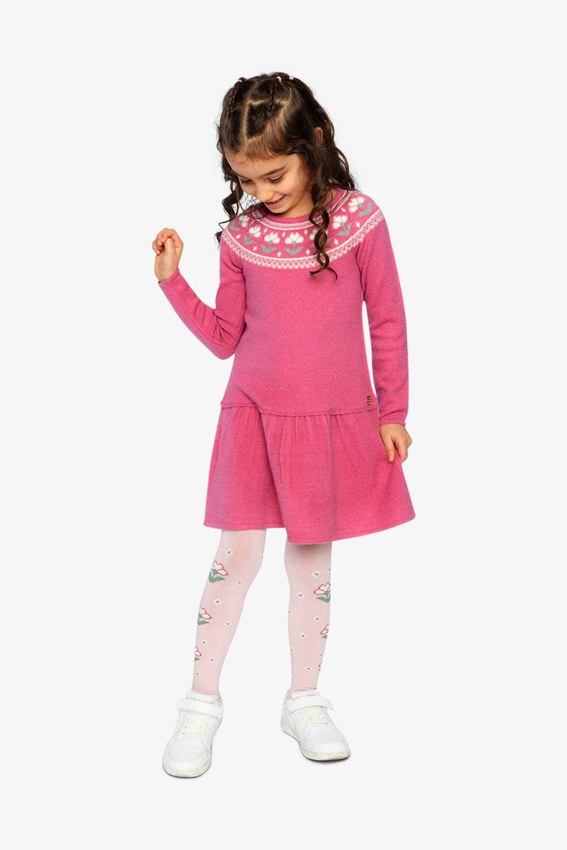 Knitted Dress With Flower Jacquard Raspberry Pink
