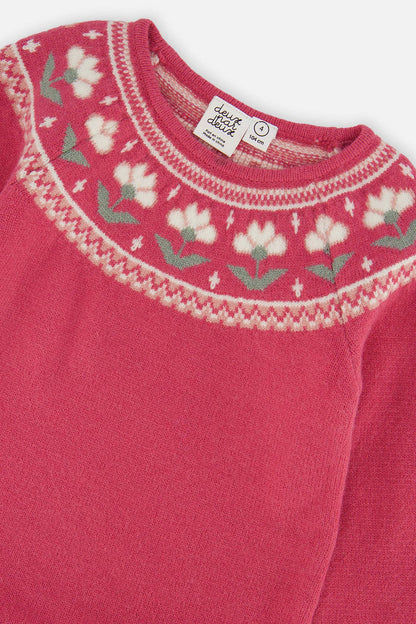 Knitted Dress With Flower Jacquard Raspberry Pink